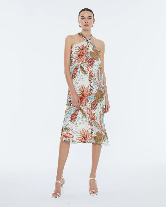 Vestido midi satinado con estampado FLORENCIA