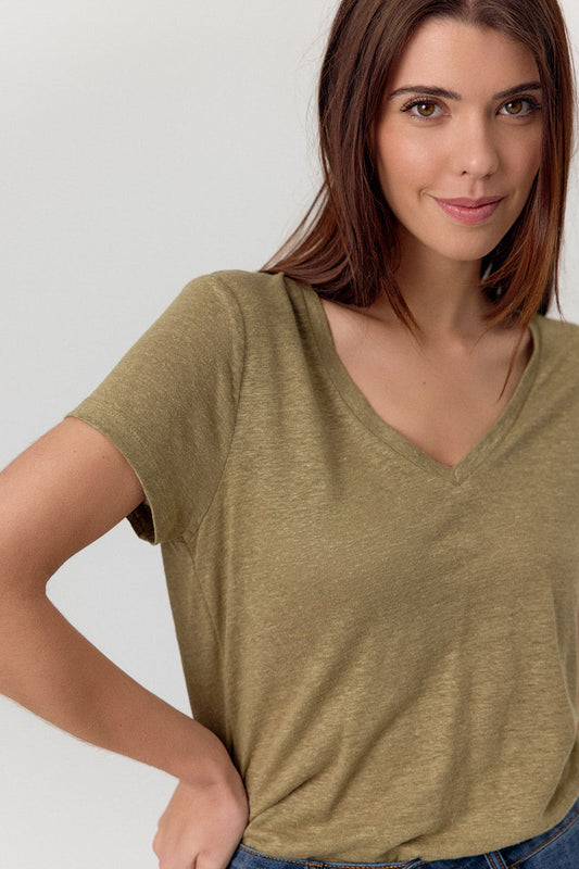 Camiseta 100% lino kaki DARISA