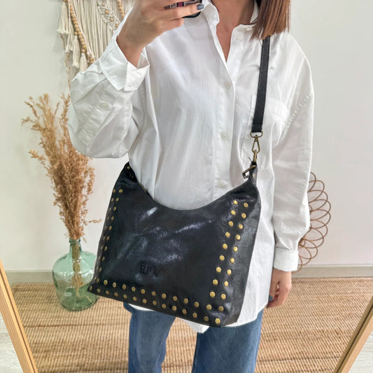 Bolso de piel con tachuelas negro SHINY