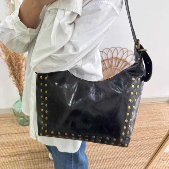 Bolso de piel con tachuelas negro SHINY