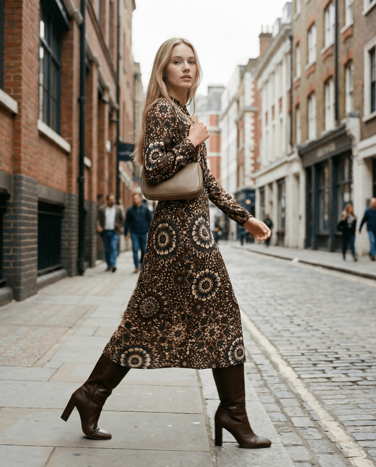 Vestido estampado marron KALED