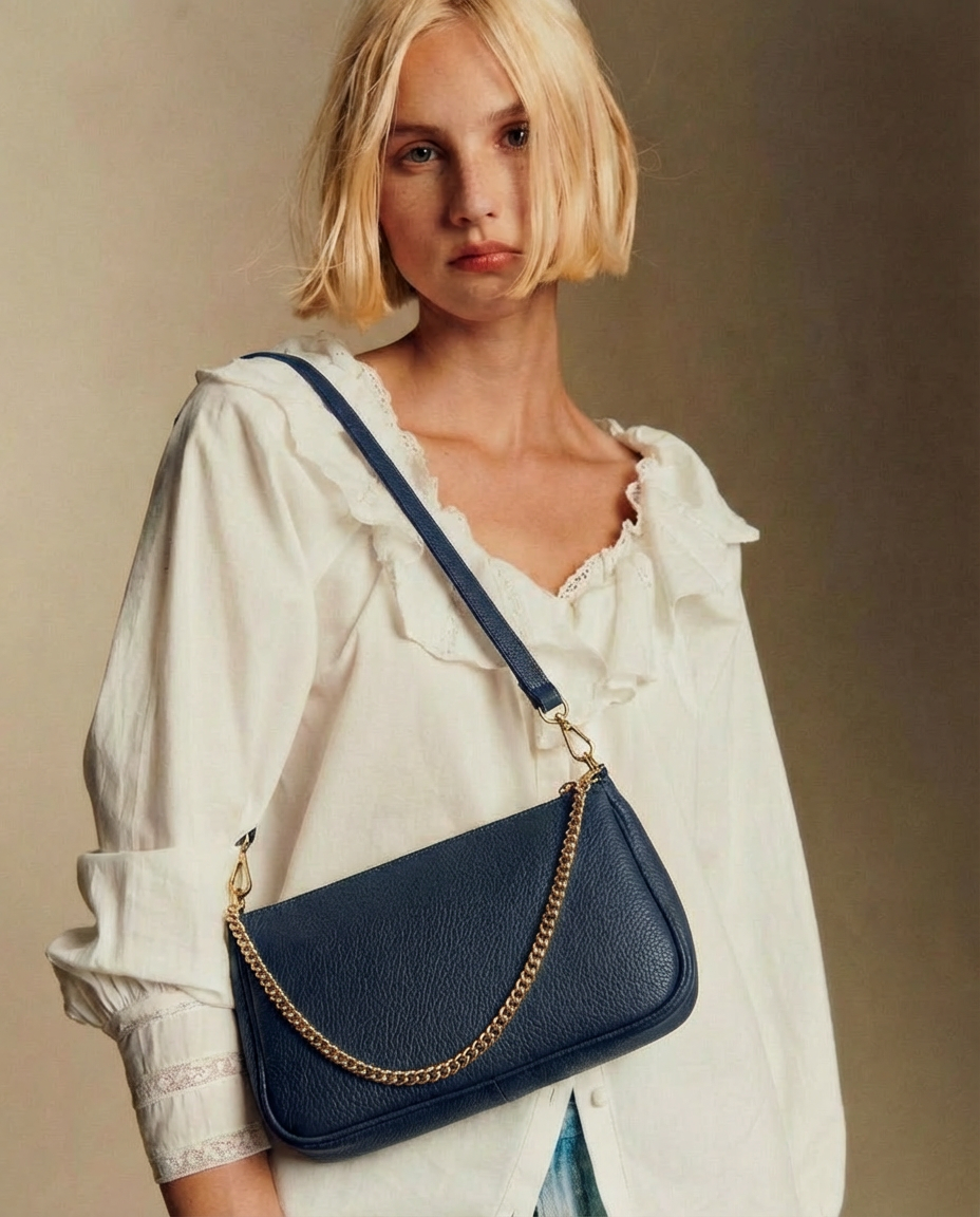 Bolso piel azul marino MINIMAL