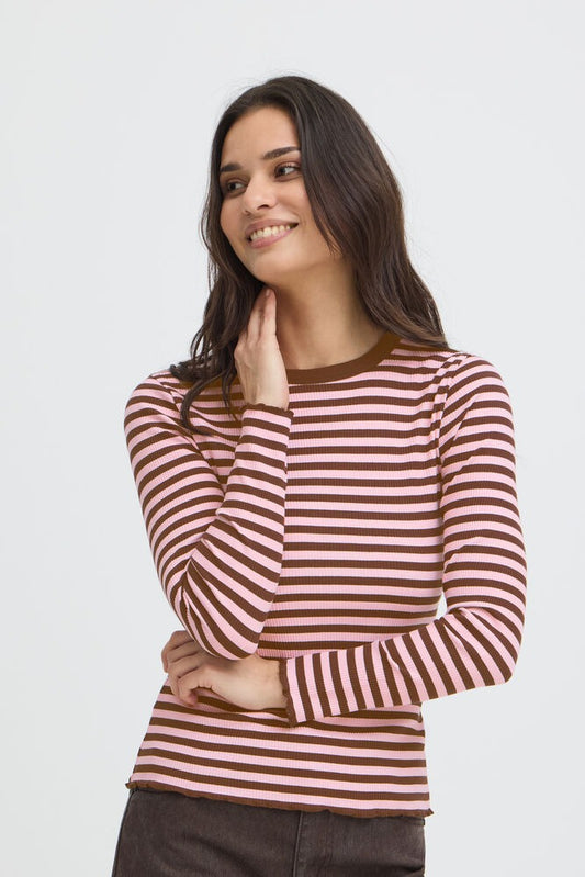 Camiseta con rayas marrón y rosa LINNE