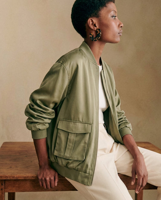 Chaqueta bomber verde satinada