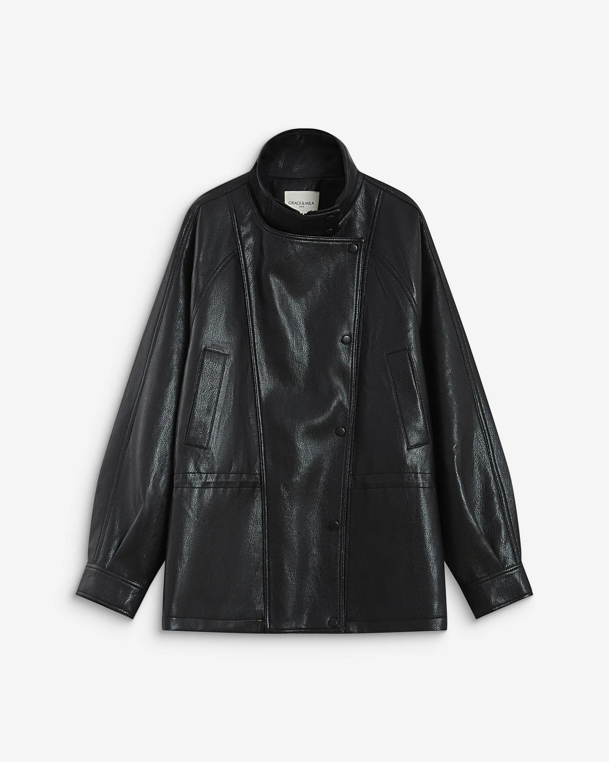 Cazadora negra trench efecto piel LAU