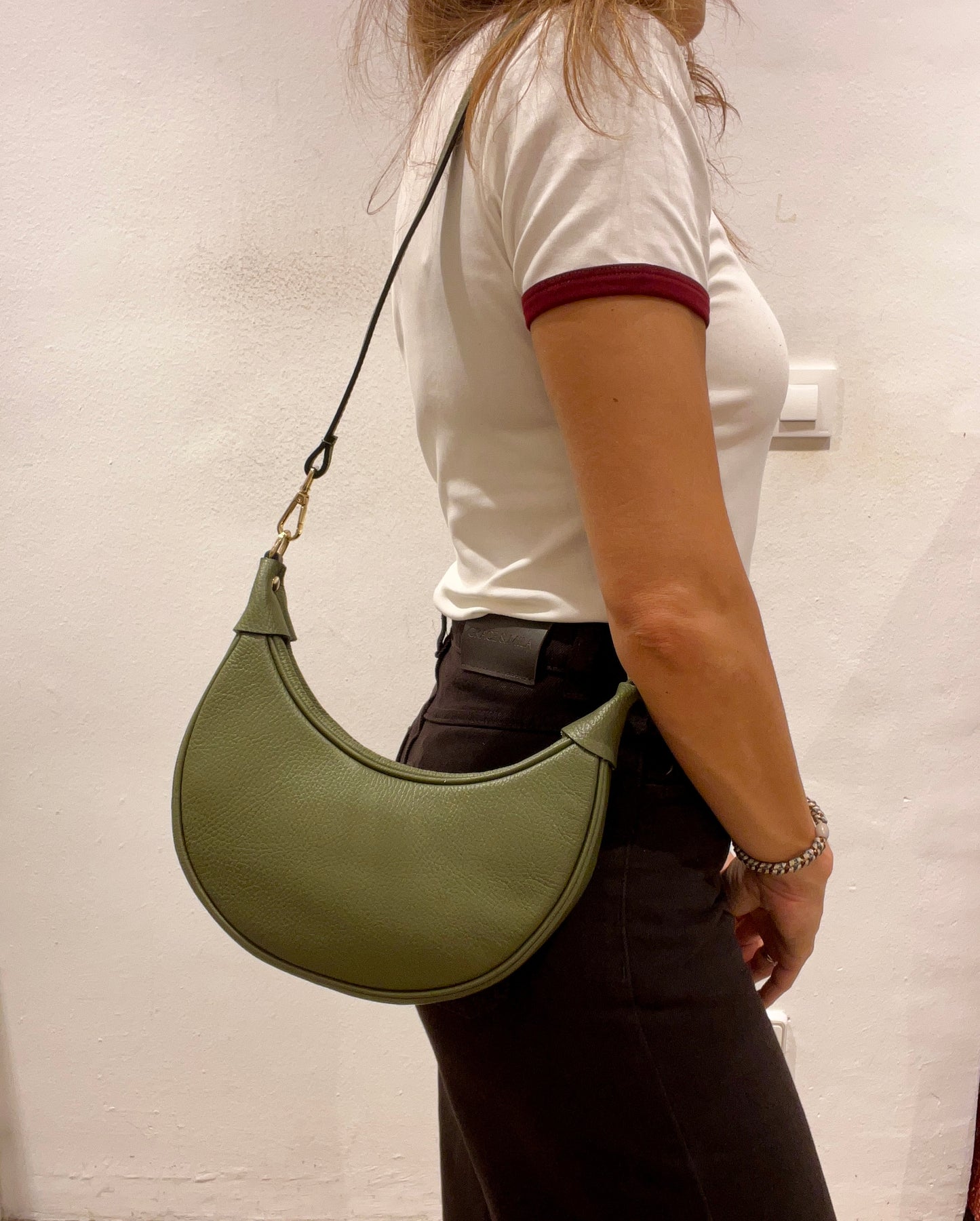Bolso de piel verde kaki LUNA