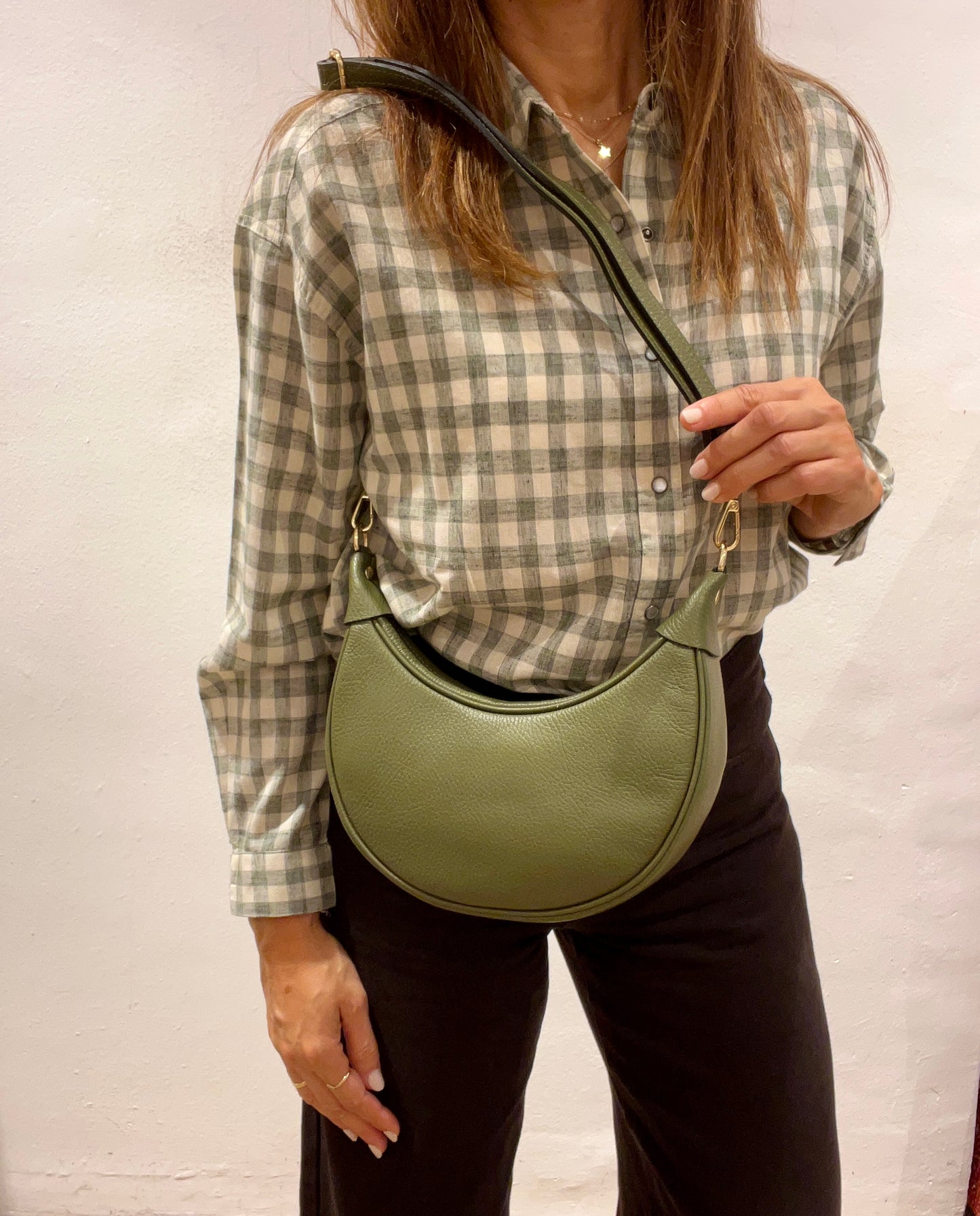 Bolso de piel verde kaki LUNA