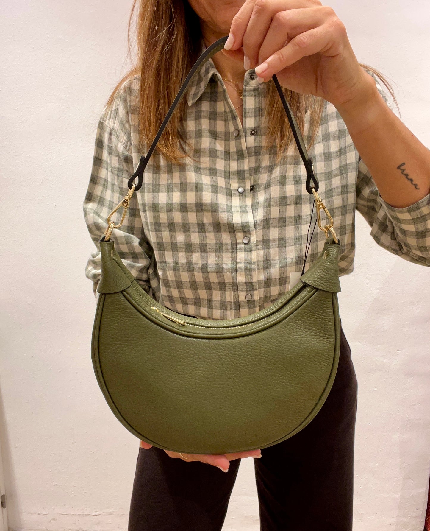 Bolso de piel verde kaki LUNA