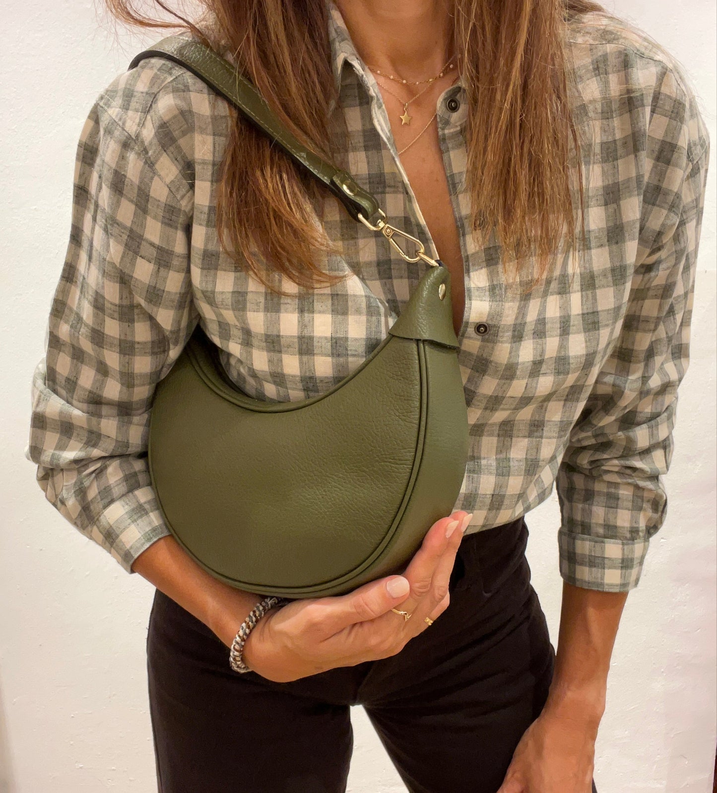 Bolso de piel verde kaki LUNA