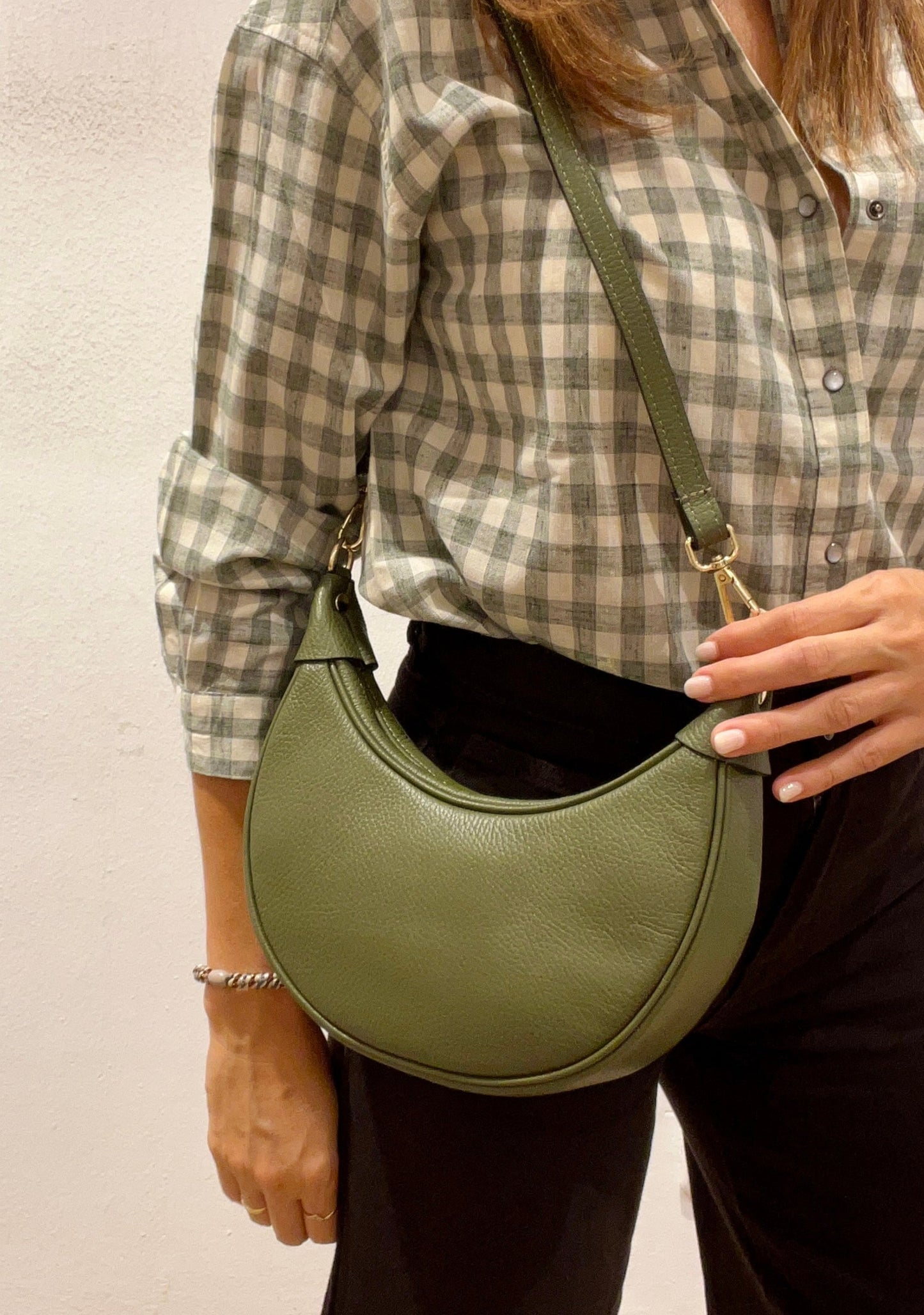 Bolso de piel verde kaki LUNA