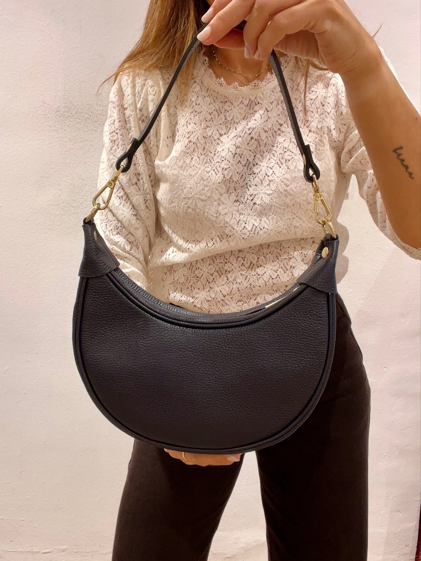 Bolso de piel azul marino LUNA