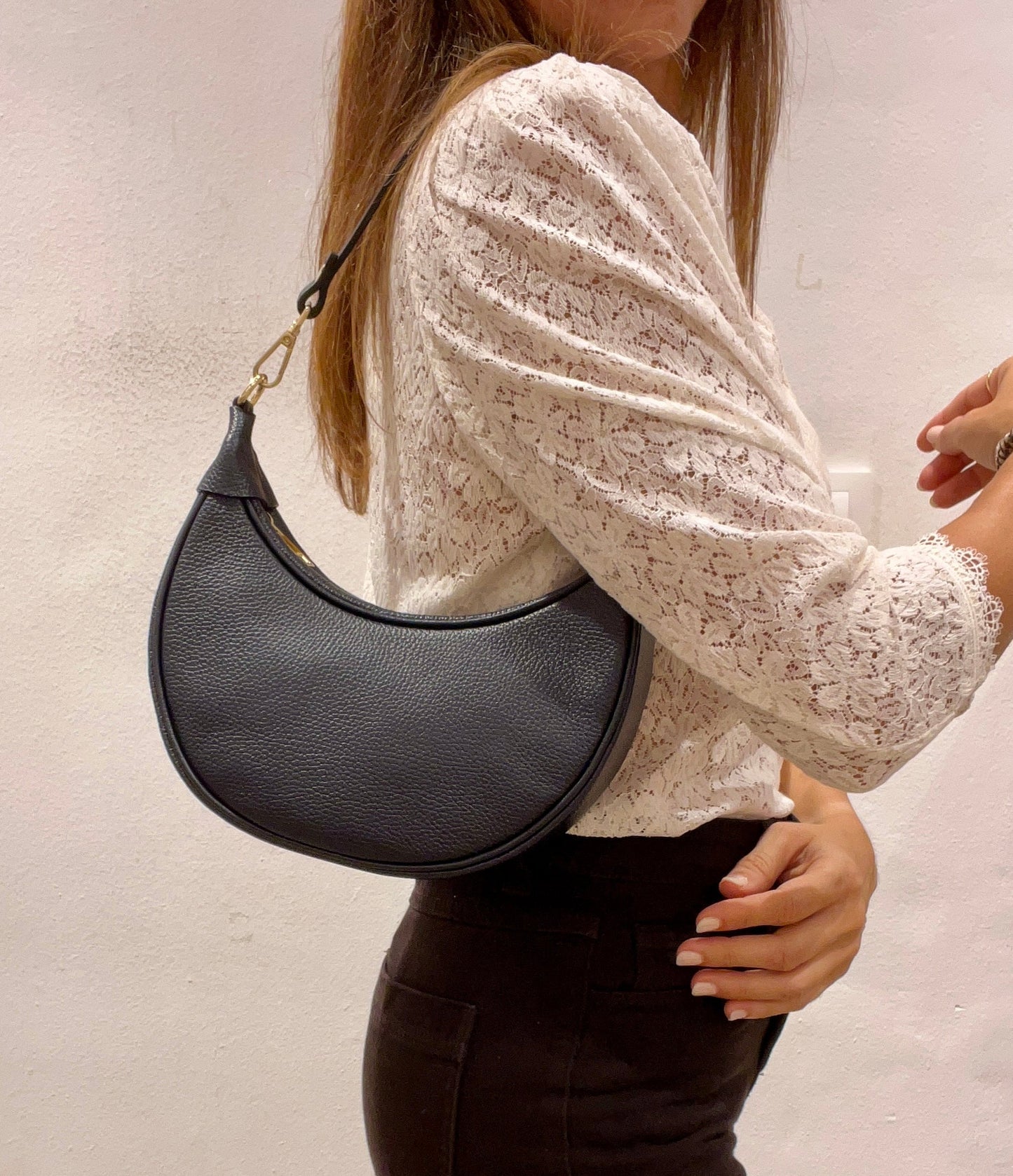 Bolso de piel azul marino LUNA