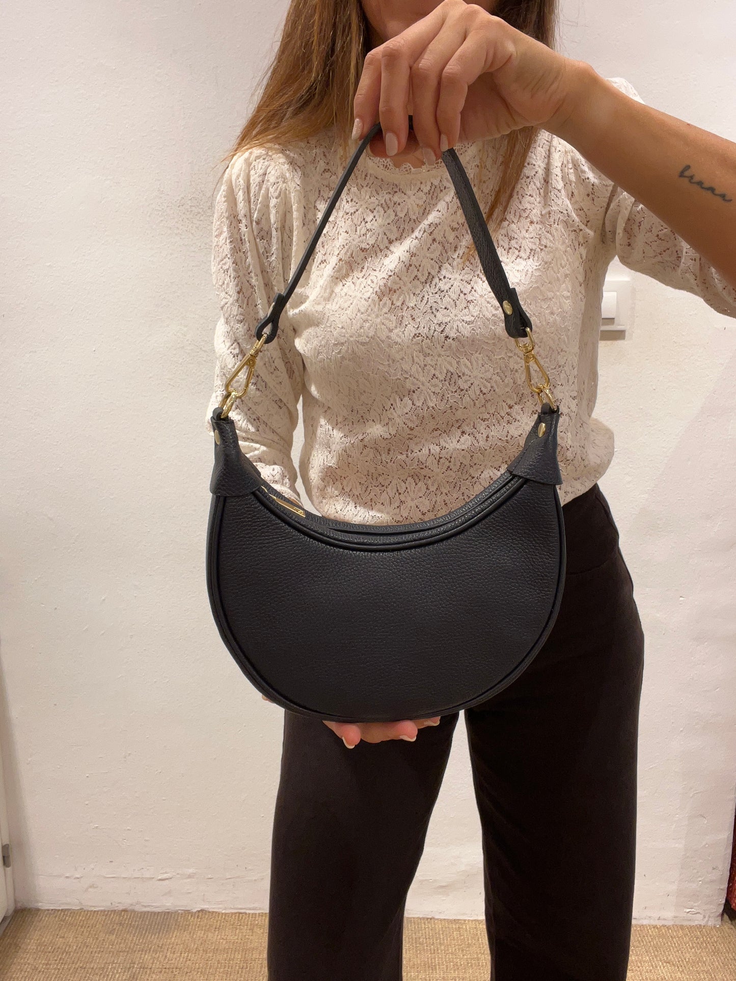 Bolso de piel azul marino LUNA
