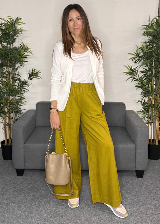 Pantalón ancho verde oliva con lino