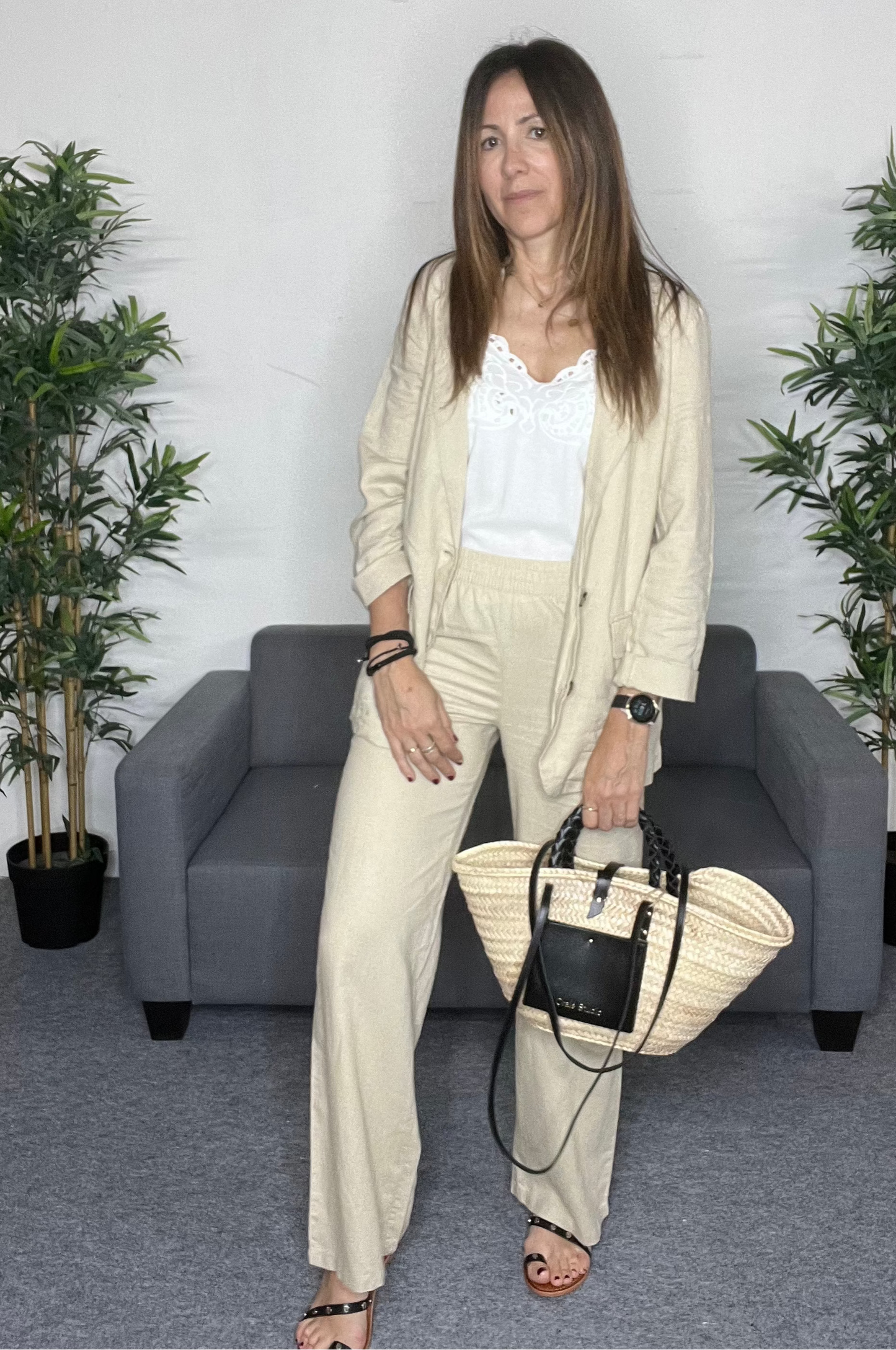 Blazer beige de lino ELBA