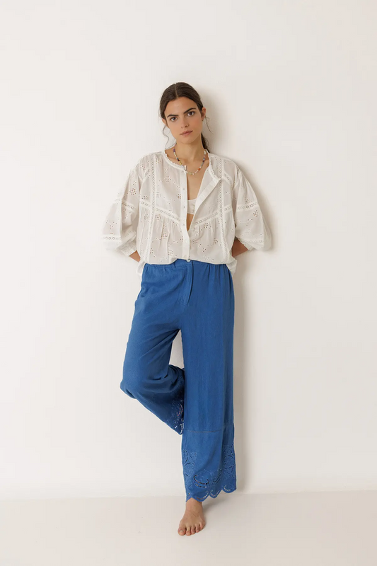 Pantalón bordado azul DENISSE