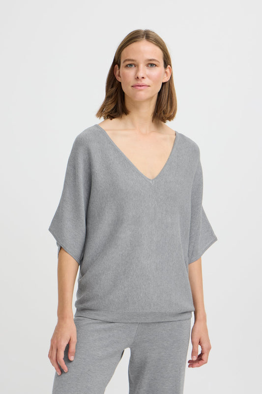 Jersey holgado cuello pico BIANCA gris