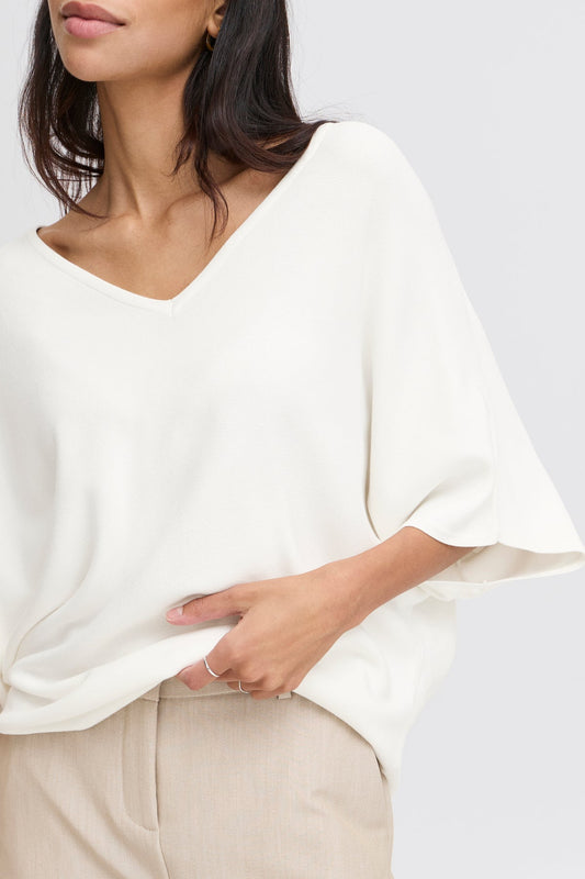 Jersey holgado cuello pico BIANCA crudo