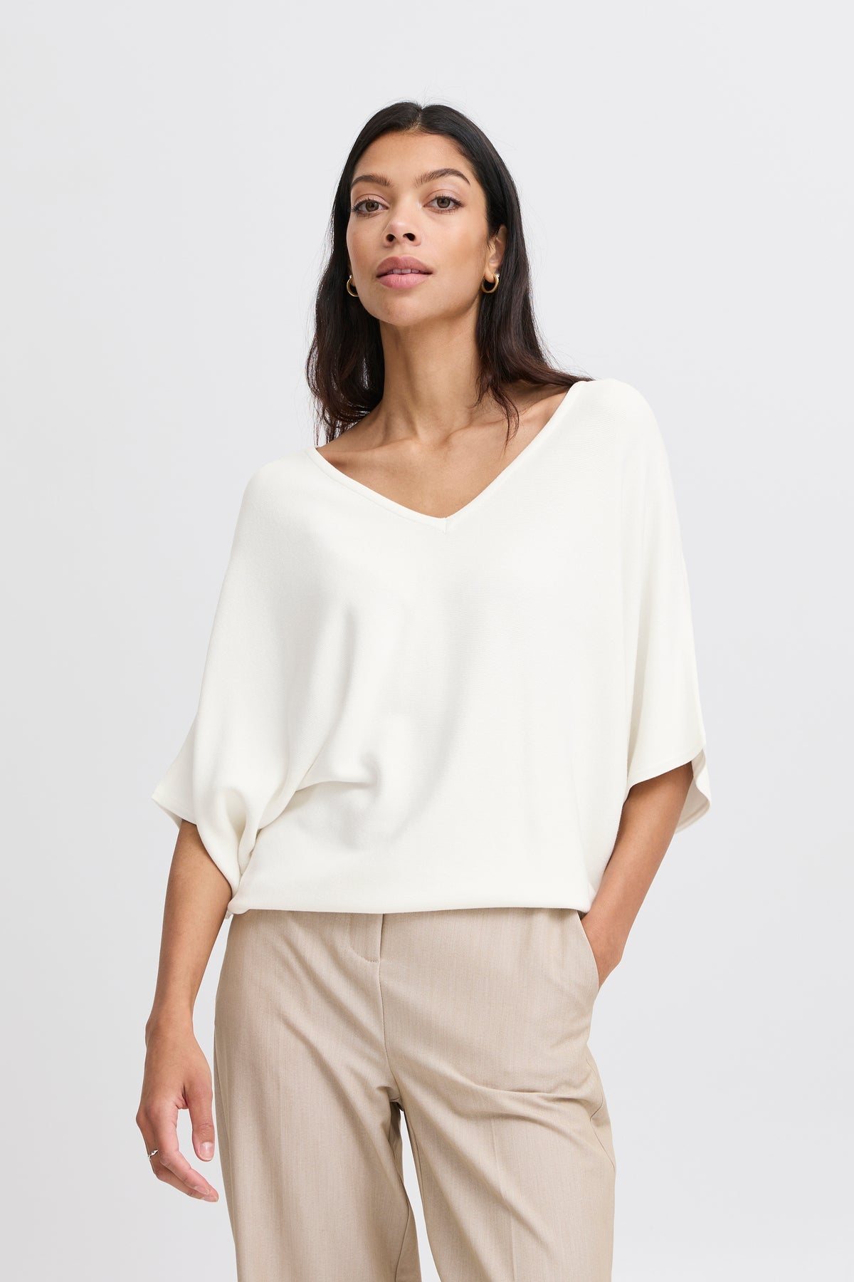 Jersey holgado cuello pico BIANCA crudo
