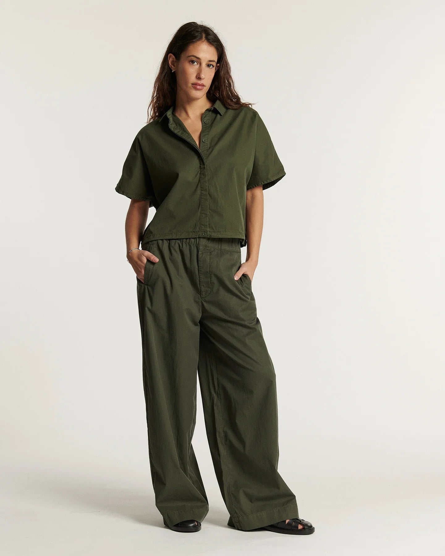 Camisa corta popeline kaki DONTA