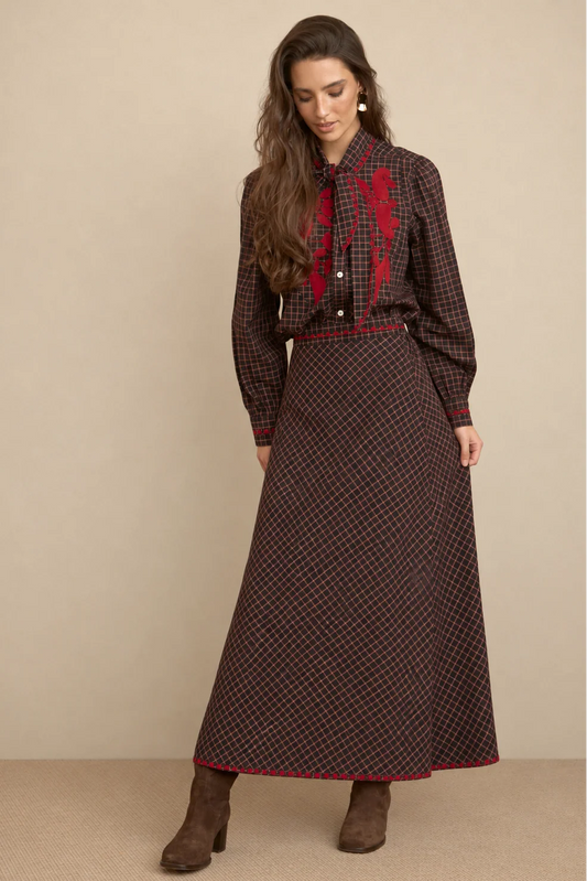 Falda midi bordado rojo SAPHIR