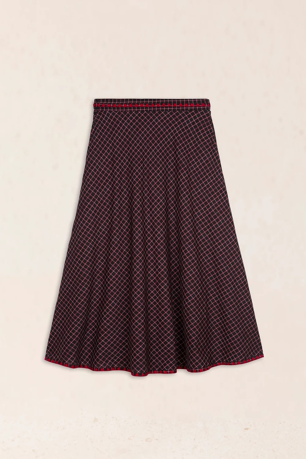 Falda midi bordado rojo LATAM