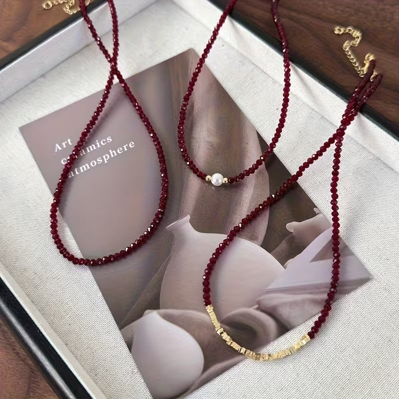 Collar de cuentas brillantes BURGUNDY