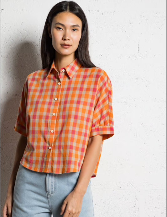 Camisa holgada con cuadros naranja MANDARINA