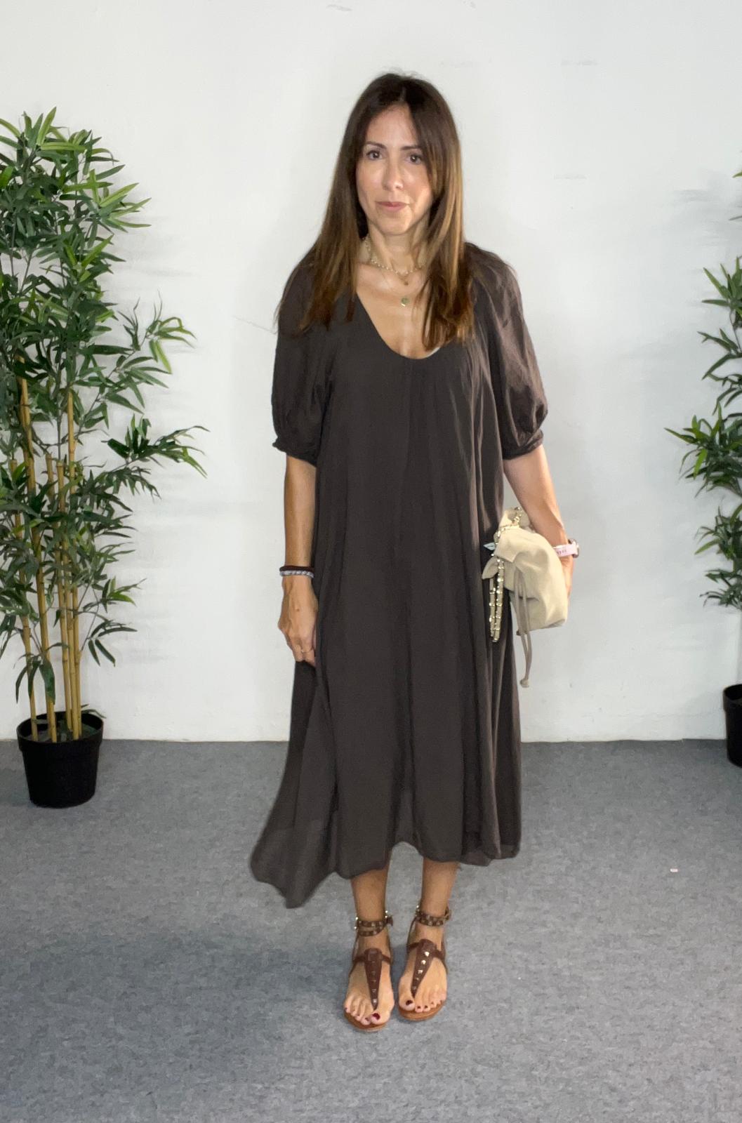 Vestido amplio de lino chocolate