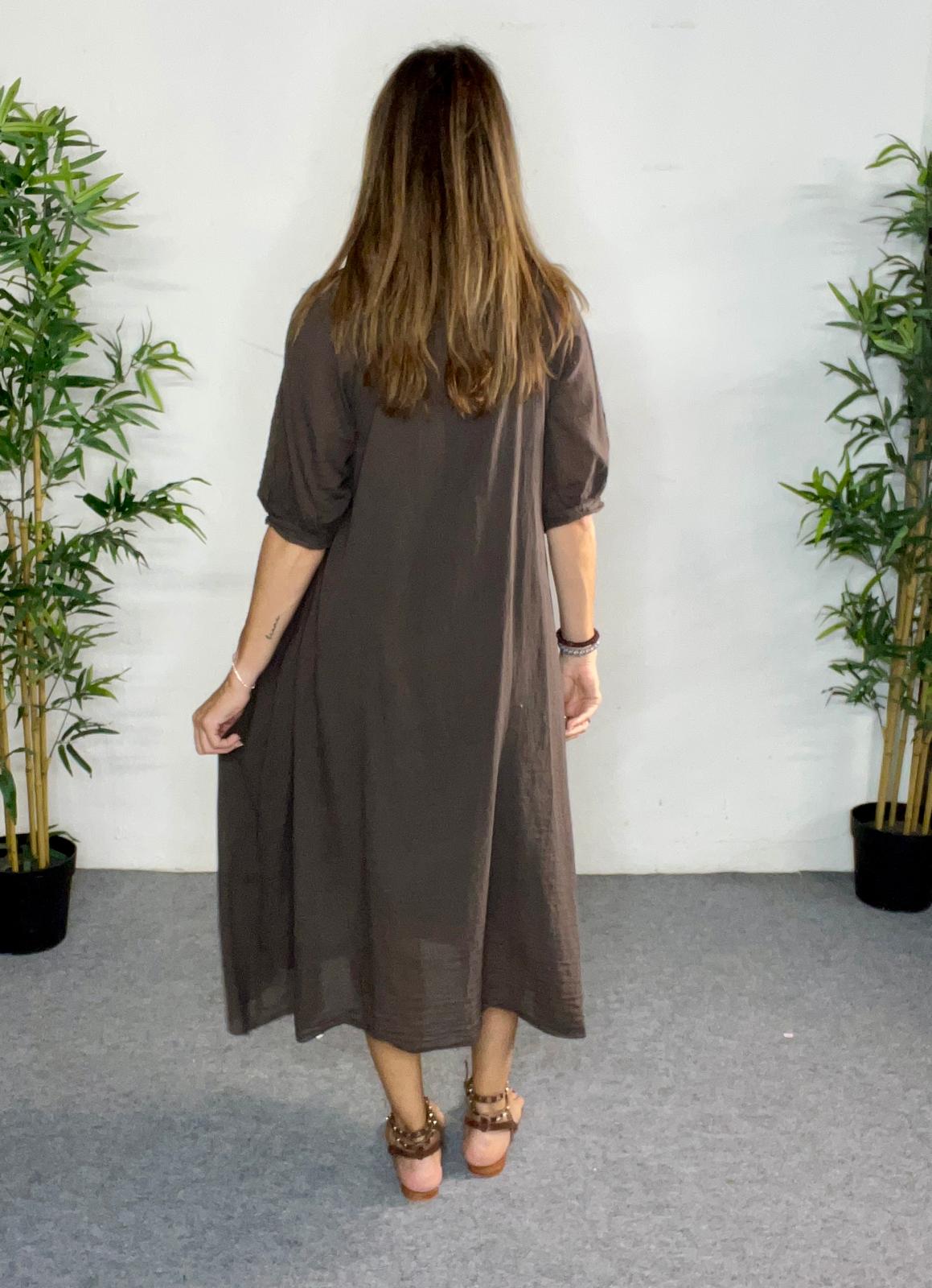 Vestido amplio de lino chocolate