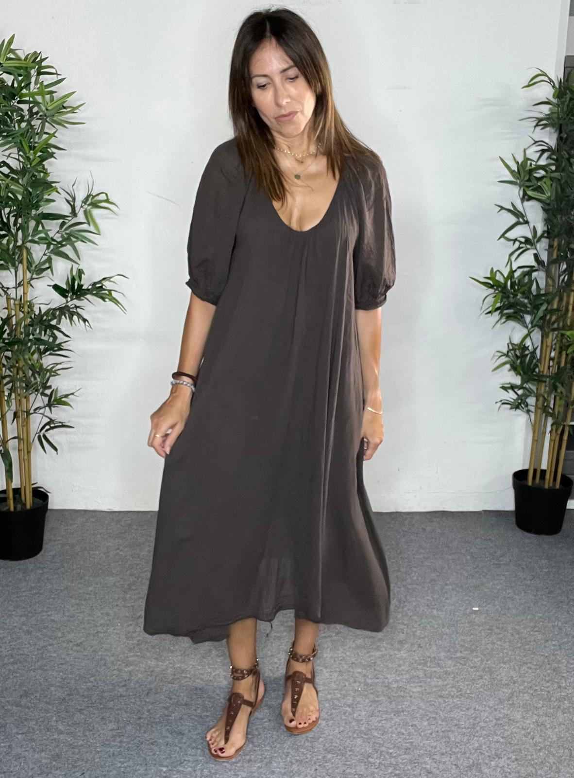 Vestido amplio de lino chocolate