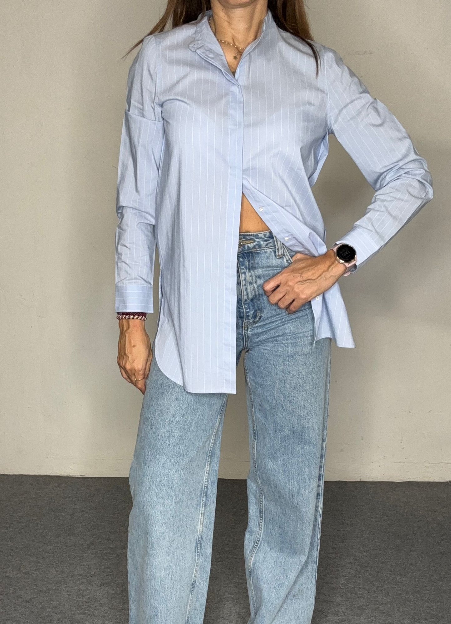 Camisa larga popelin azul bebe de ZARA