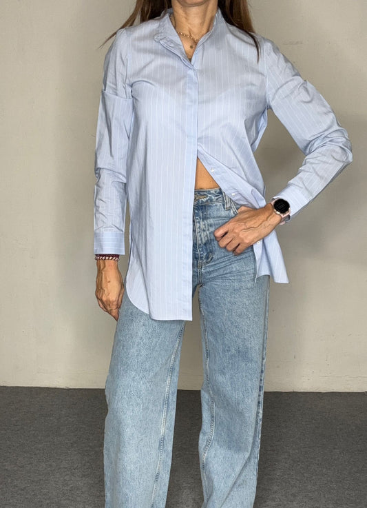 Camisa larga popelin azul bebe de ZARA