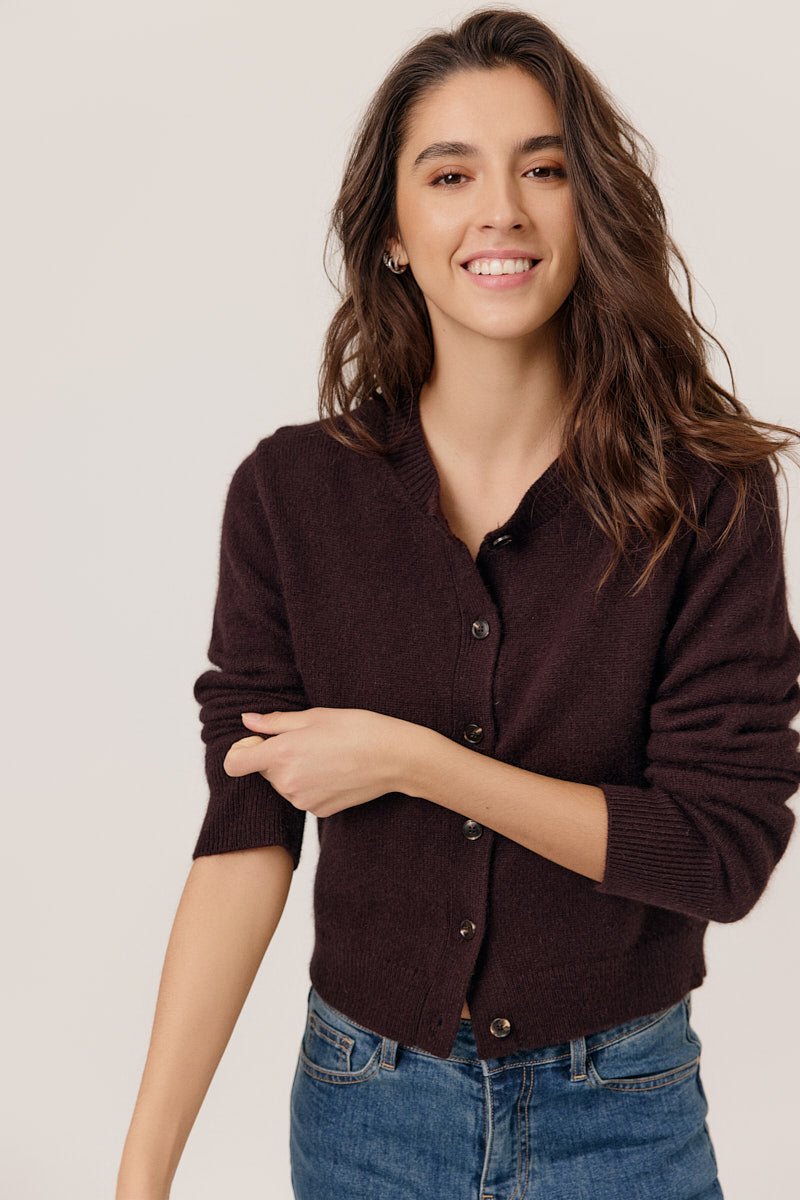 Cardigan de lana marron chocolate BEOMIA