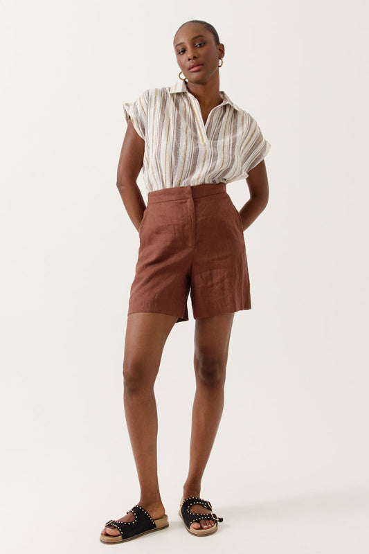 Short de lino marrón QUIMERA