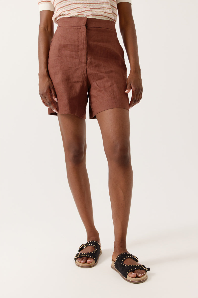 Short de lino marrón QUIMERA