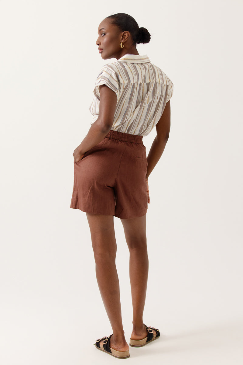Short de lino marrón QUIMERA