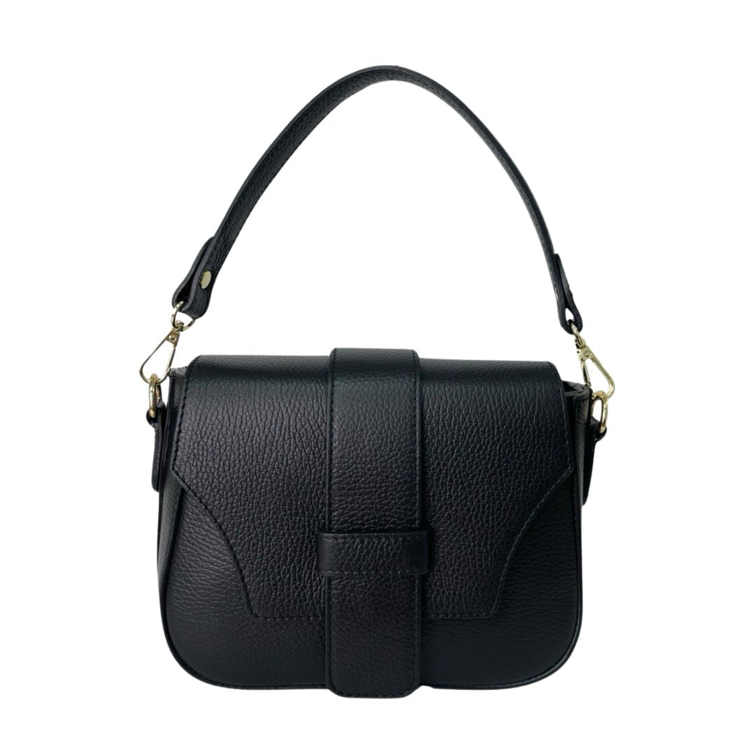 Bolso de piel con solapa negro BRENDA
