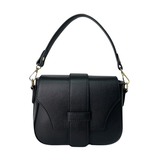 Bolso de piel con solapa negro BRENDA