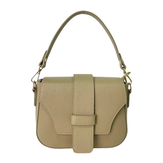 Bolso de piel con solapa color topo BRENDA