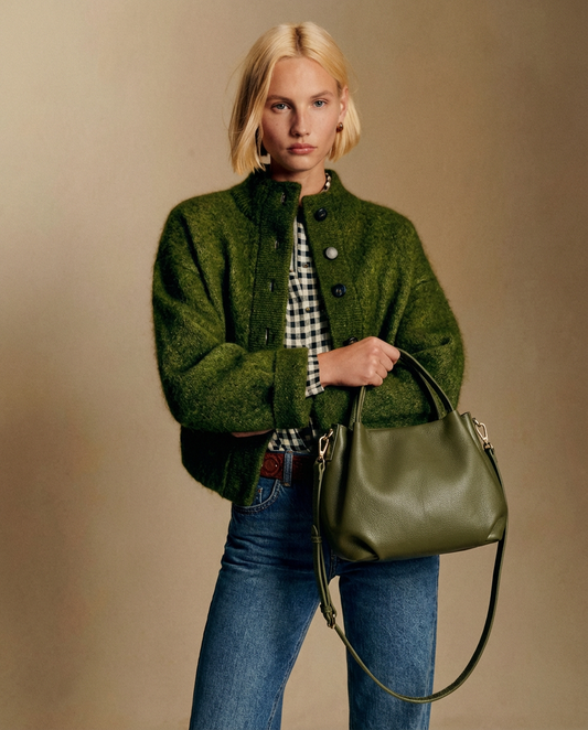 Bolso de piel con doble asa kaki GALA