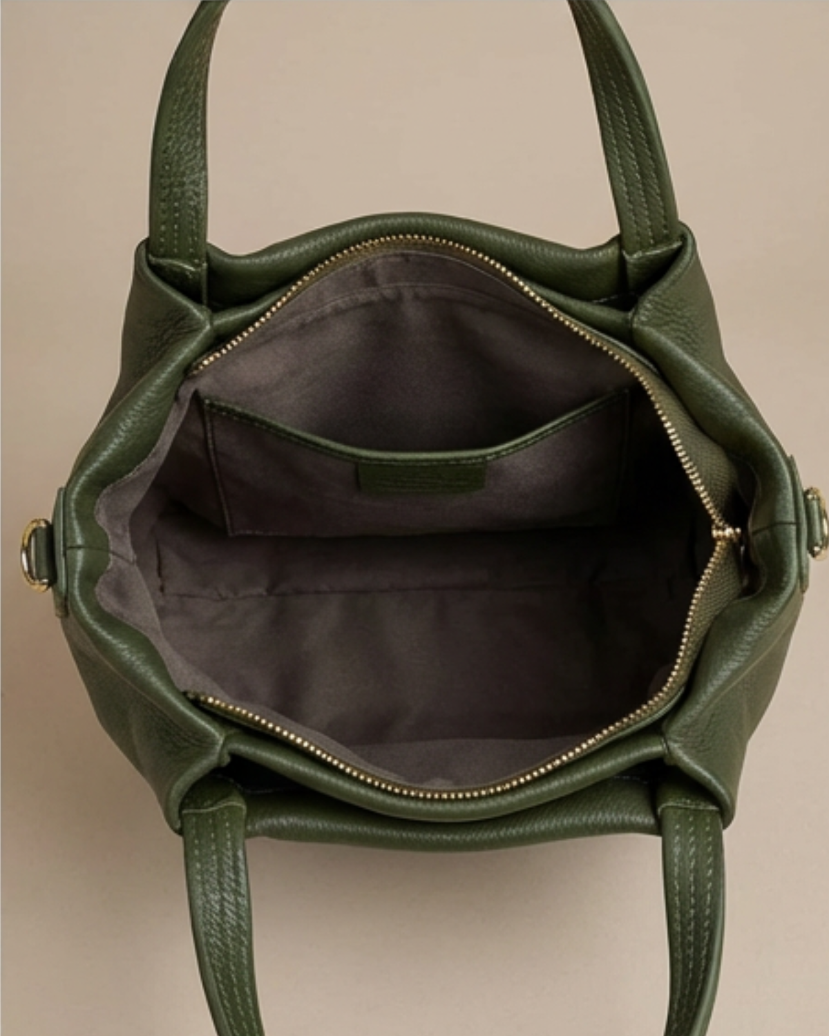 Bolso de piel con doble asa kaki GALA