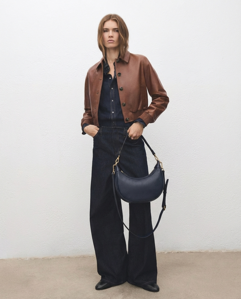 Bolso de piel azul marino LUNA