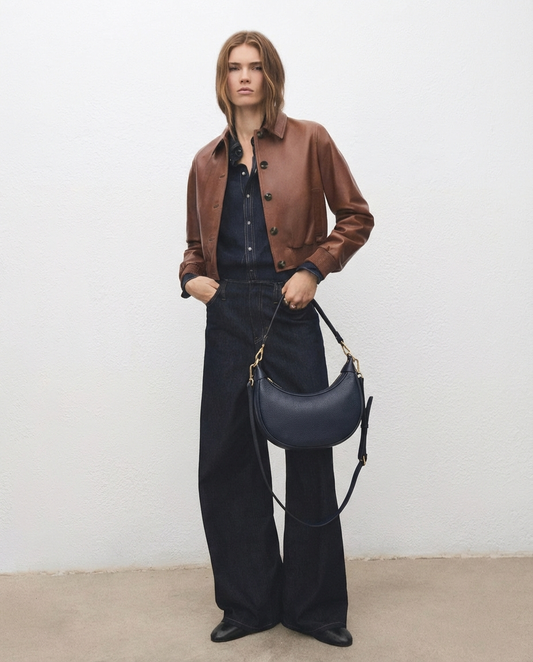 Bolso de piel azul marino LUNA