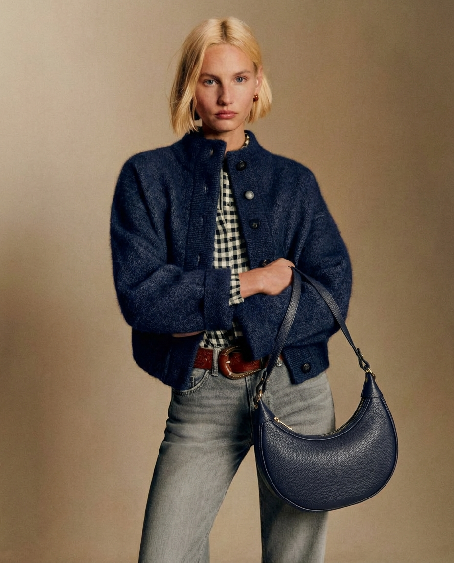 Bolso de piel azul marino LUNA