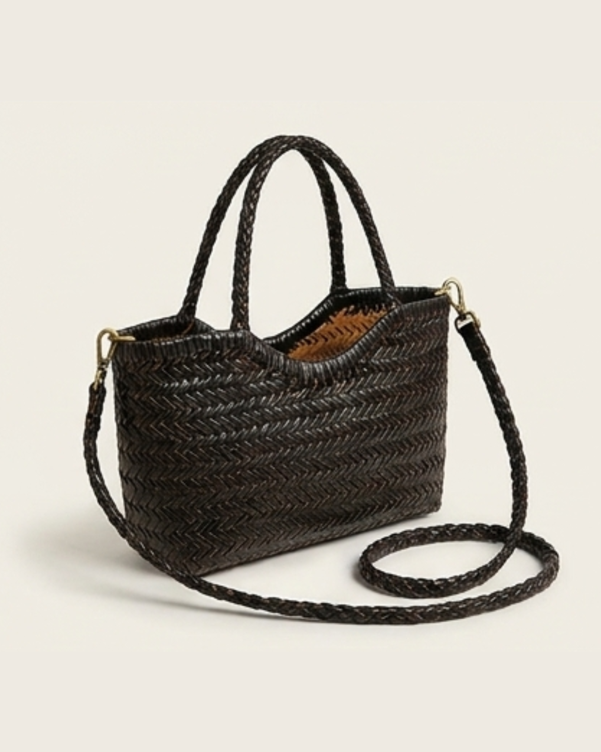 Bolso de piel trenzada negro ELOISE