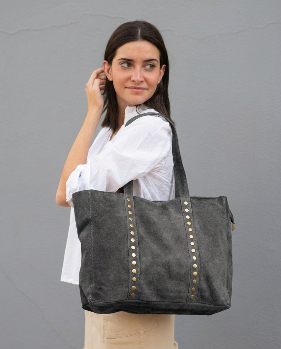 Bolso shopper de serraje gris