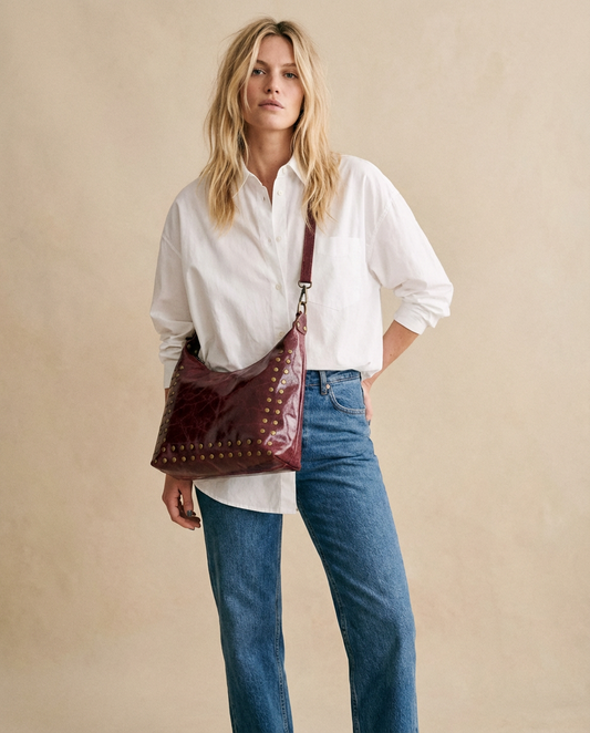 Bolso de piel con tachuelas burdeos SHINY