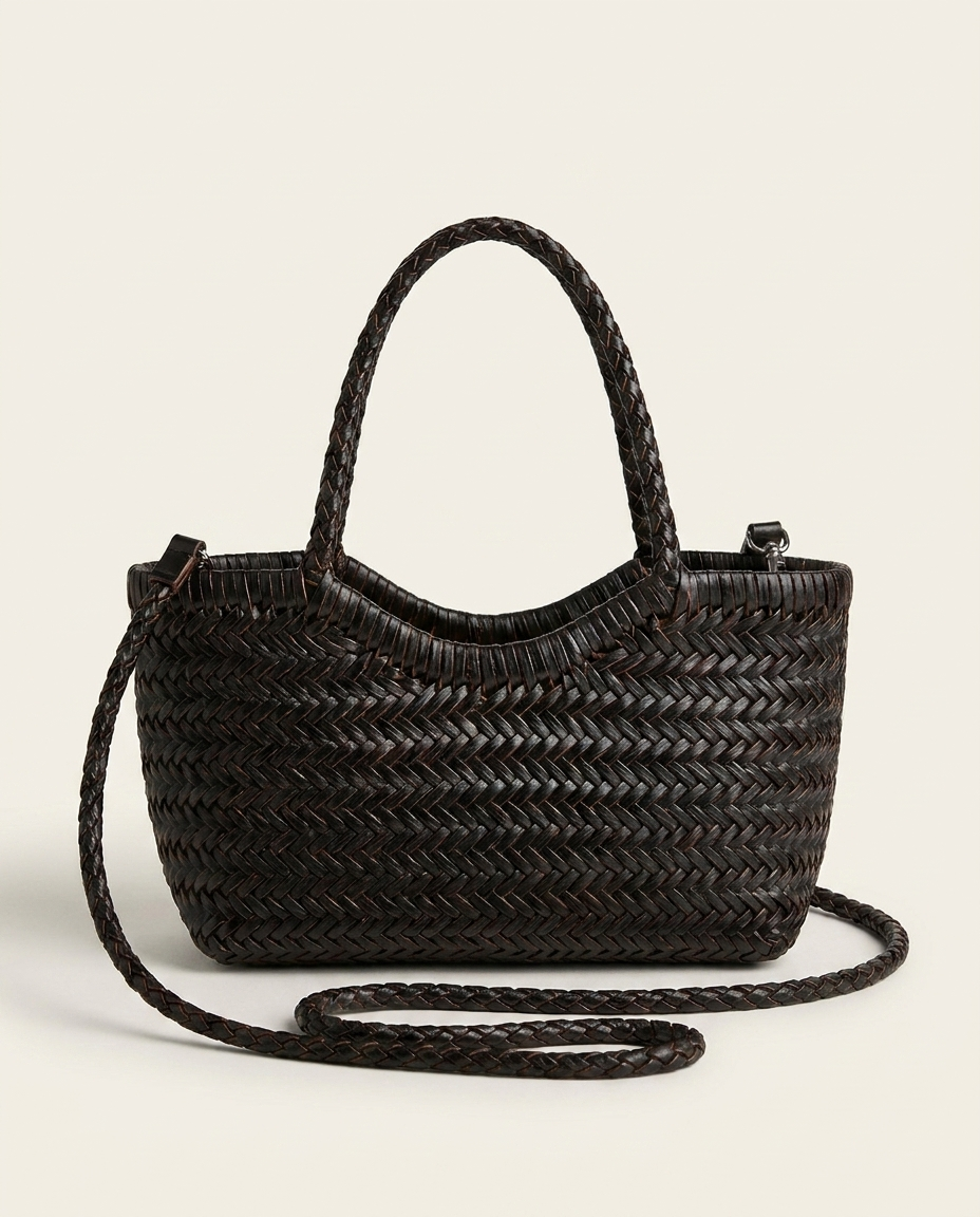 Bolso de piel trenzada negro ELOISE
