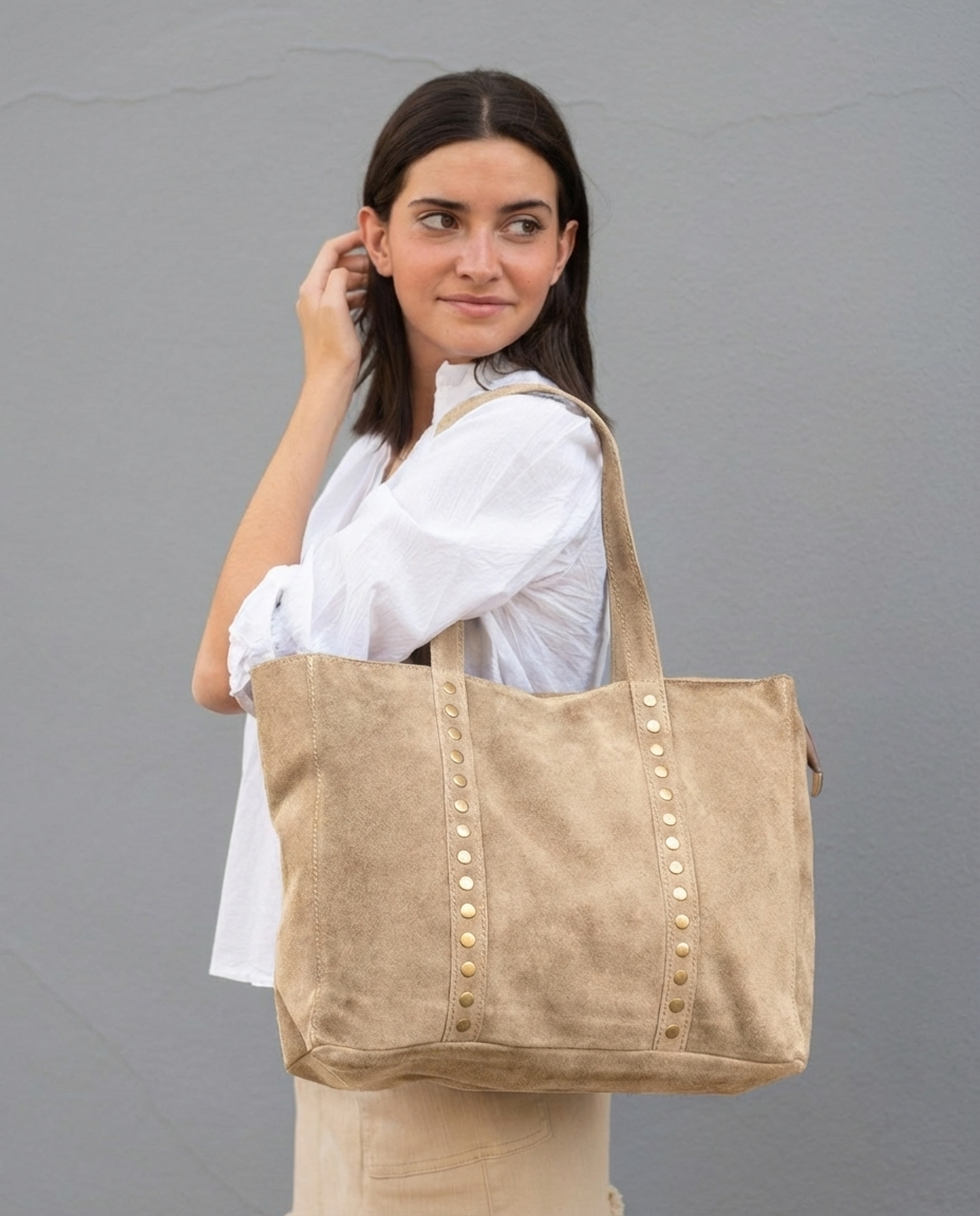 Bolso shopper de serraje beige